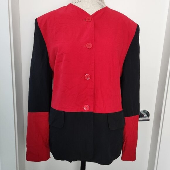80s Colorblock Silk Blazer Jacket - Picture 1 of 6